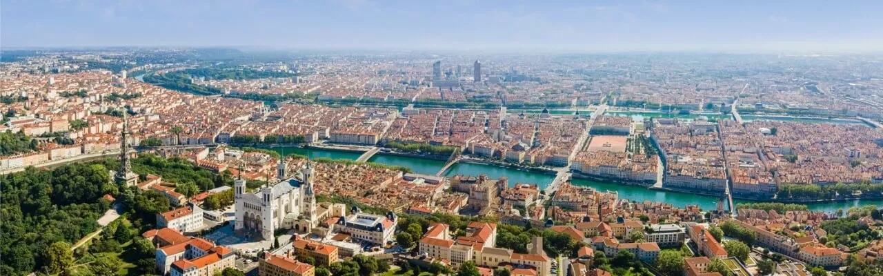 Vue aerienne de Lyon et de Fourvière